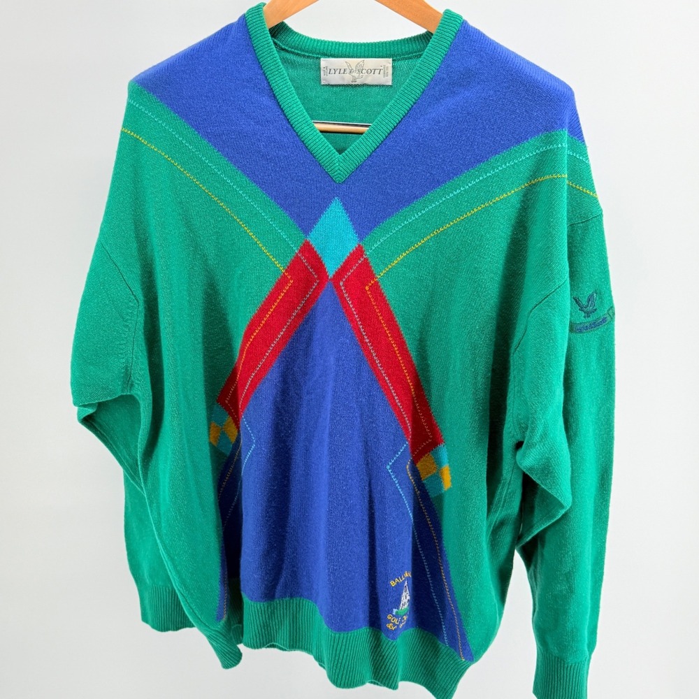 Vtg Lyle & Scott Vintage Lambswool Golf Club Sweater Argyle Pullover *read*‎